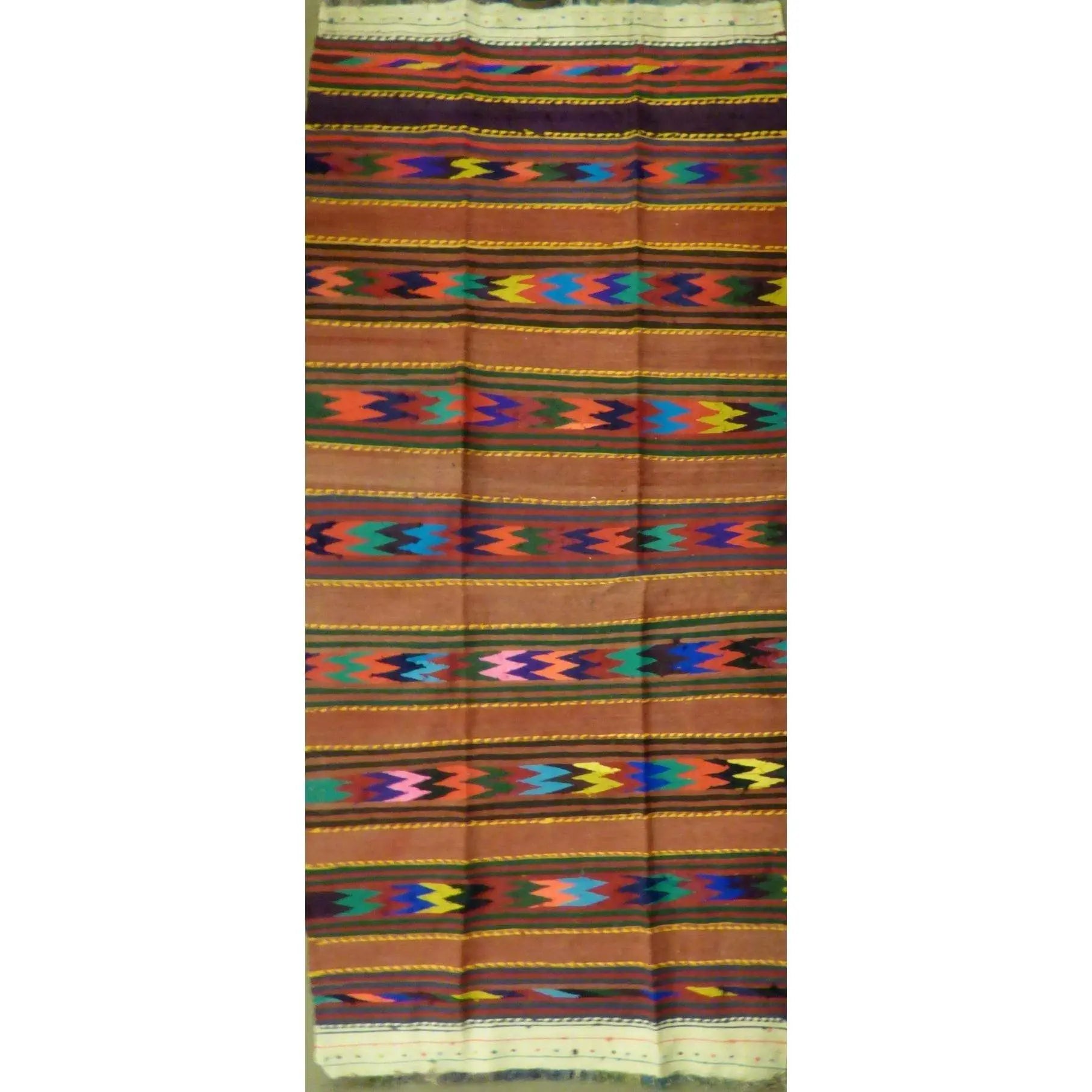 One Of The Kind Authentic Hand-Knotted Sanandaj Vintage Kilim 10'8" X 3'10"
